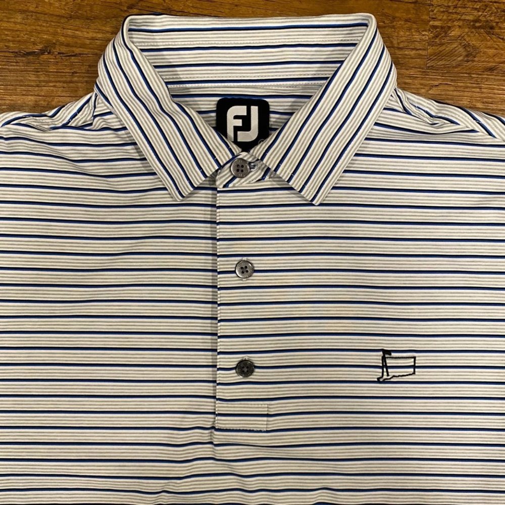 FootJoy White Blue Stripped Casual Stretch‎ Performance Golf Polo Shirt Men's L